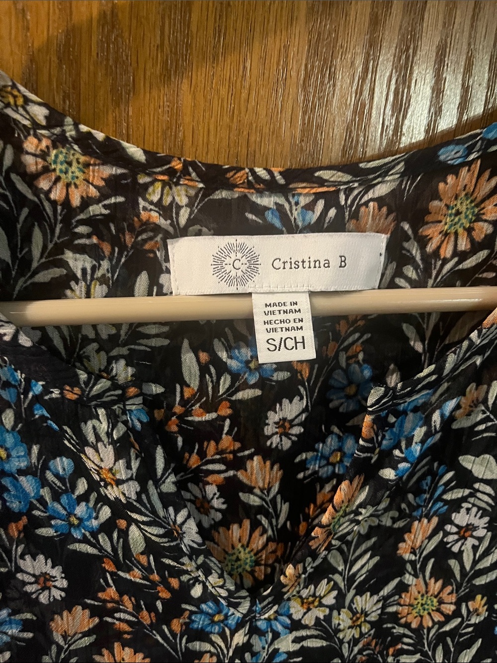 Christina B Navy Floral tank top with Blue and Peach Flowers - Picture 2 of 7